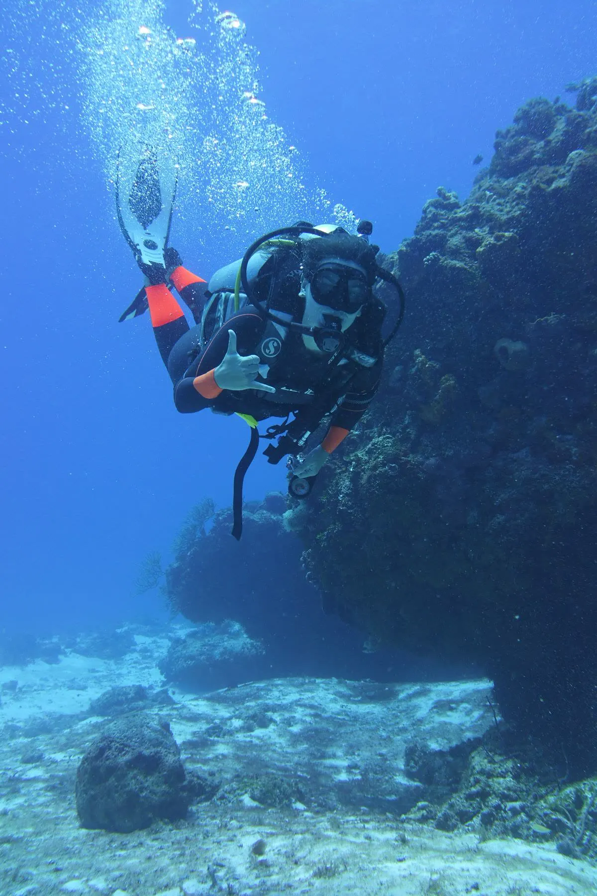 Scuba diver exploring a coral reef